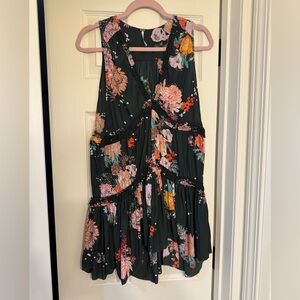 Free People Floral Sleeveless Blouse - Black, Grey and Pink